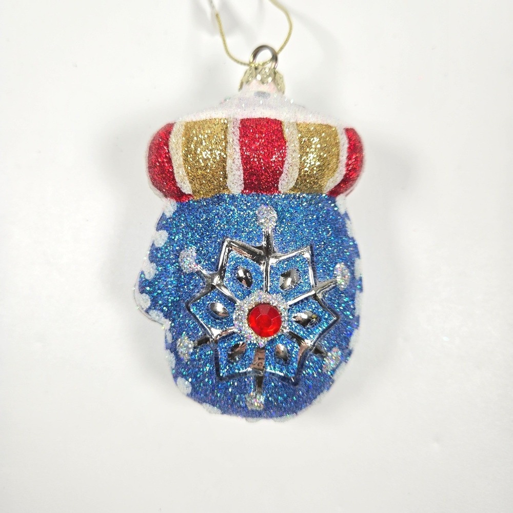 Nice Blown Glass‎ Christmas Ornament Mitten Glitter Sparkle Bejeweled Costco